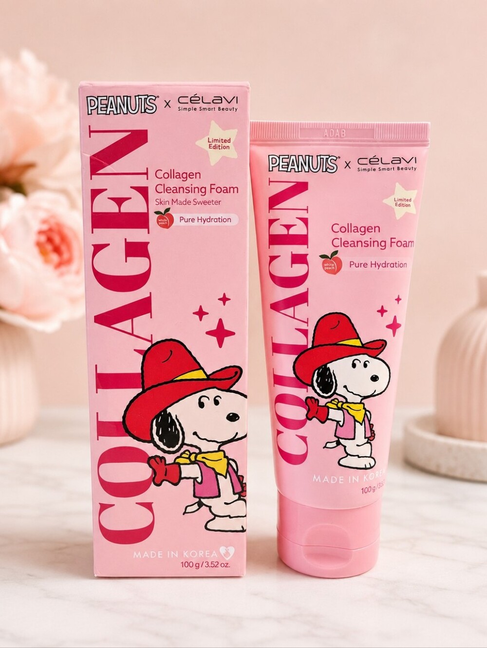 Peanuts x Célavi Snoopy Collagen Cleansing Foam White Peach Limited Edition NIB
